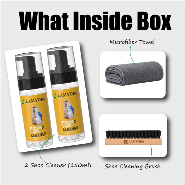 LAMVORA FoamX Shoe Cleaner – 2 × 150ml with Brush & Microfiber Towel