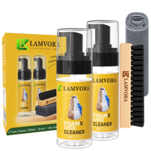 LAMVORA FoamX Shoe Cleaner – 2 × 150ml with Brush & Microfiber Towel